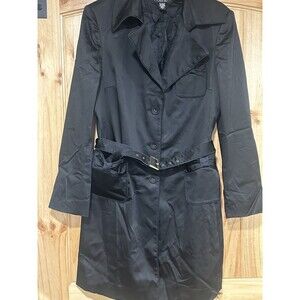 Laundry By Shelli Segal Trench Coat Jacket Belted Pockets Bow Pattern Black L